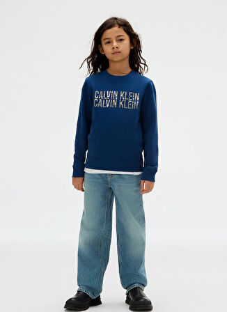 Calvin Klein Baskılı Erkek Çocuk Mavi Sweatshırt IB0IB02527C3I