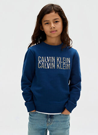 Calvin Klein Baskılı Erkek Çocuk Mavi Sweatshırt IB0IB02527C3I