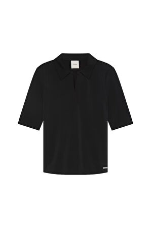 Kadın HS Crepe Jersey Polo T-Shirt - Siyah | S