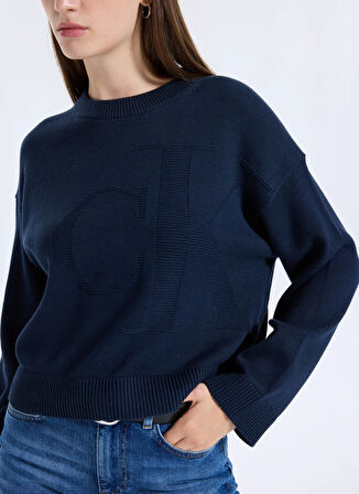 Calvin Klein Jeans Dik Yaka Standart Düz Mavi Kazak Kadın LV047D304GCEF