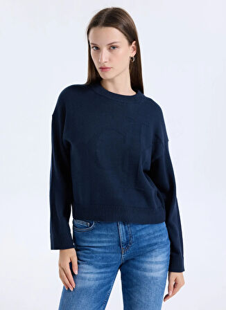 Calvin Klein Jeans Dik Yaka Standart Düz Mavi Kazak Kadın LV047D304GCEF