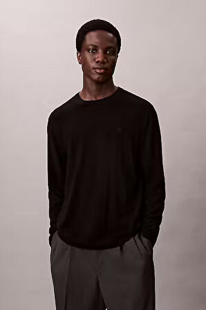 Erkek Regular Fit Merinos Yünü Triko Kazak - Siyah | XS