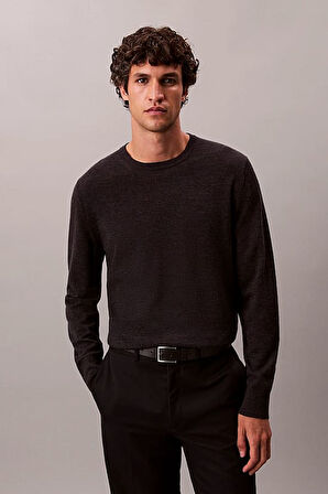 Erkek Regular Fit Merinos Yünü Triko Kazak - Antrasit Melanj | M