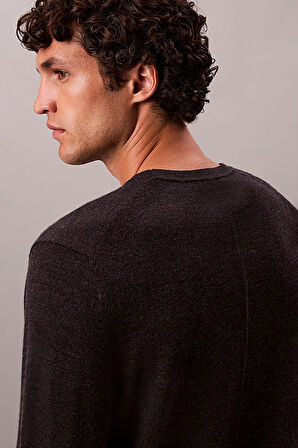 Erkek Regular Fit Merinos Yünü Triko Kazak - Antrasit Melanj | M