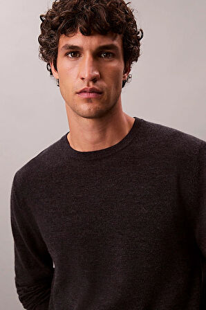 Erkek Regular Fit Merinos Yünü Triko Kazak - Antrasit Melanj | XL