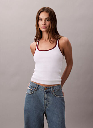 Calvin Klein Jeans Yuvarlak Yaka Düz Beyaz Kadın Atlet LV047D300GYAA