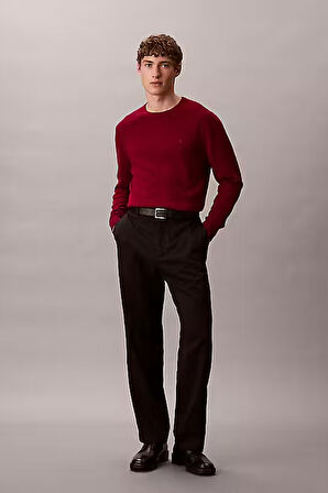 Erkek Regular Fit Merinos Yünü Triko Kazak - Bordo | XS