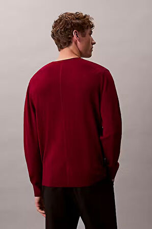 Erkek Regular Fit Merinos Yünü Triko Kazak - Bordo | M