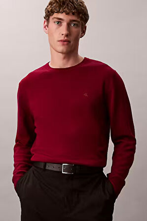 Erkek Regular Fit Merinos Yünü Triko Kazak - Bordo | M