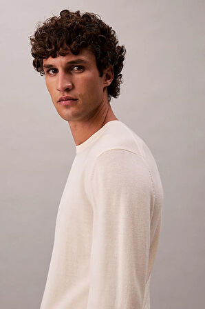 Erkek Regular Fit Merinos Yünü Triko Kazak - Krem | S