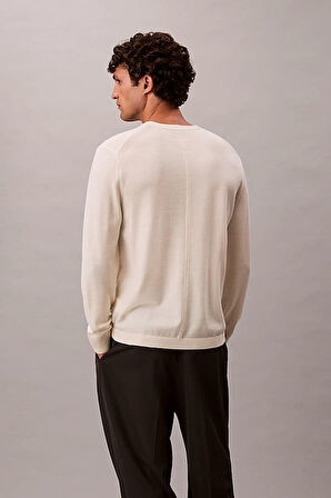 Erkek Regular Fit Merinos Yünü Triko Kazak - Krem | L