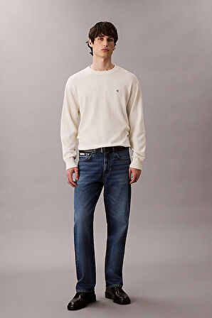 Erkek Relaxed Fit Monogram Nakışlı Bisiklet Yaka Kazak - Krem | S