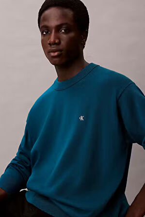 Erkek Regular Fit Monogram Nakışlı Kazak - Petrol Mavisi | XL