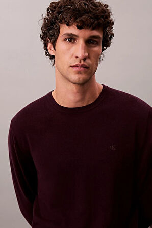 Erkek Regular Fit Merinos Yünü Triko Kazak - Koyu Bordo | XS