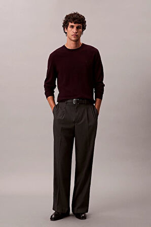 Erkek Regular Fit Merinos Yünü Triko Kazak - Koyu Bordo | XS