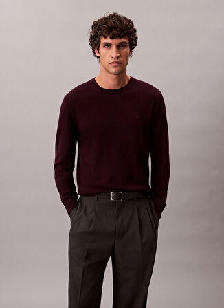Calvin Klein Bisiklet Yaka Normal Kırmızı Erkek Kazak LV04LB305GGR9_LS 100% MERINO CREW 1