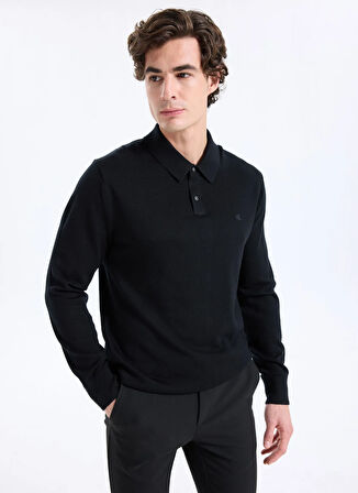 Calvin Klein Bisiklet Yaka Normal Siyah Erkek Kazak LV04LD319GUB1_LS 100% MERINO POLO 1