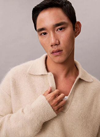 Calvin Klein Bisiklet Yaka Normal Beyaz Erkek Kazak LV04LD307GPD7_LS BRUSHED ALPACA JOH