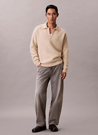 Calvin Klein Bisiklet Yaka Normal Beyaz Erkek Kazak LV04LD307GPD7_LS BRUSHED ALPACA JOH