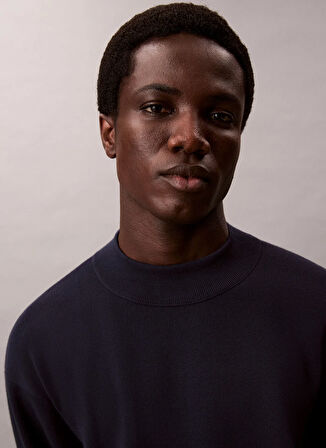 Calvin Klein Bisiklet Yaka Normal Mavi Erkek Kazak LV04LD313GCEF_LS SNOWY TECH KNIT BO