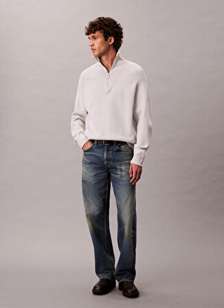 Calvin Klein Bisiklet Yaka Normal Beyaz Erkek Kazak LV04LD313G67U_LS SNOWY TECH KNIT BO