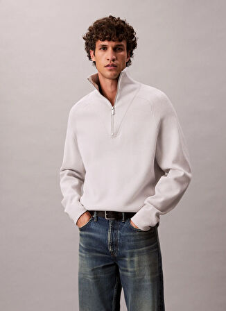 Calvin Klein Bisiklet Yaka Normal Beyaz Erkek Kazak LV04LD313G67U_LS SNOWY TECH KNIT BO