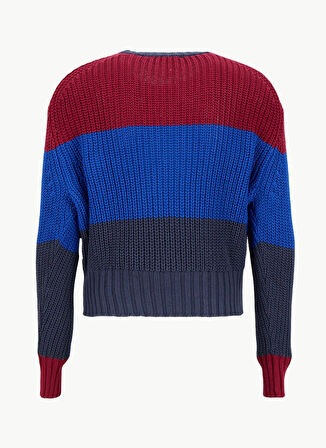 Calvin Klein Jeans Yuvarlak Yaka Standart Desenli Mavi Kazak Kadın LV047D302GVEK