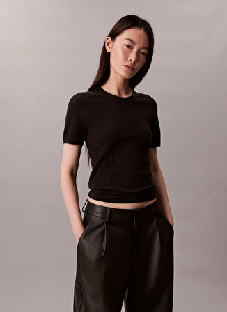 Calvin Klein Yuvarlak Yaka Standart Düz Siyah Kazak Kadın LV044D308GUB1