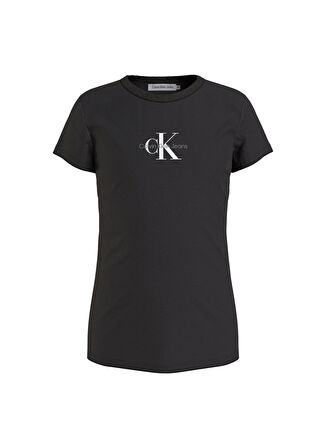 Calvin Klein Ig0Ig01470-Micro Monogram Top Bisiklet Yaka  Normal Kalıp Düz Siyah Kız Çocuk T-Shirt