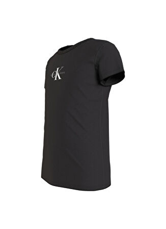 Calvin Klein Ig0Ig01470-Micro Monogram Top Bisiklet Yaka  Normal Kalıp Düz Siyah Kız Çocuk T-Shirt