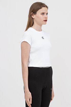 Calvin Klein Ck Rib Cropped Slim Tee Kadın Bisiklet Yaka T-Shirt