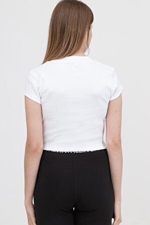 Calvin Klein Ck Rib Cropped Slim Tee Kadın Bisiklet Yaka T-Shirt