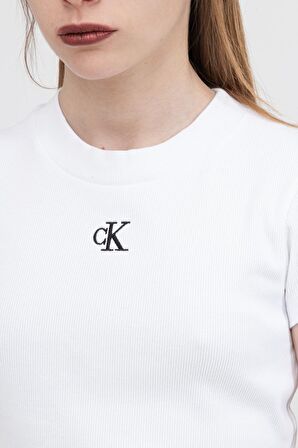 Calvin Klein Ck Rib Cropped Slim Tee Kadın Bisiklet Yaka T-Shirt