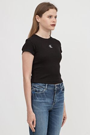 Calvin Klein Ck Rib Cropped Slim Tee Kadın Bisiklet Yaka T-Shirt