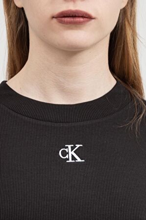 Calvin Klein Ck Rib Cropped Slim Tee Kadın Bisiklet Yaka T-Shirt