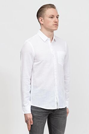 Calvin Klein Cotton Linen Chest Pocket Shirt Erkek Gömlek