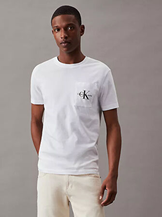 Erkek Core Monogolo Cepli Slim T-Shirt - Beyaz  | M