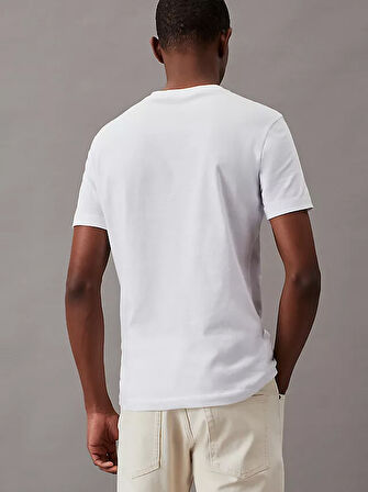 Erkek Core Monogolo Cepli Slim T-Shirt - Beyaz  | M