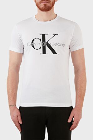 Calvin Klein Jeans Beyaz Erkek Bisiklet Yaka Düz T-Shirt J30J320935-YAF CORE MONOGRAM