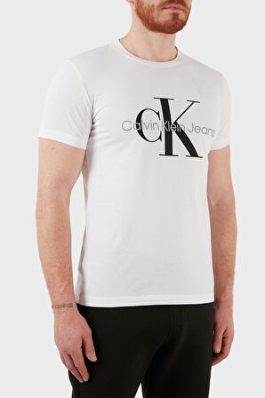 Calvin Klein Jeans Beyaz Erkek Bisiklet Yaka Düz T-Shirt J30J320935-YAF CORE MONOGRAM