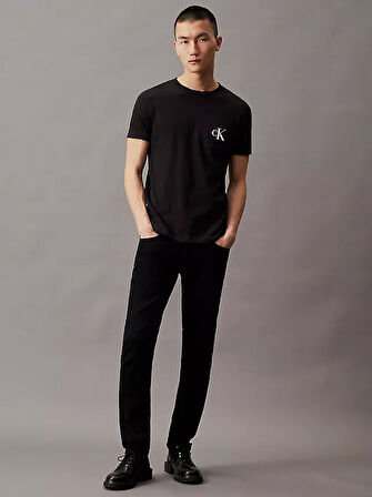Erkek Slim Monogram Pocket T-shirt - Siyah  | XS