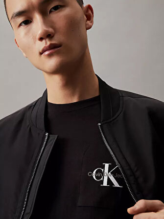 Erkek Slim Monogram Pocket T-shirt - Siyah  | XS