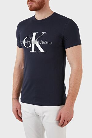 Calvin Klein Jeans Mavi Erkek Bisiklet Yaka Düz T-Shirt J30J320935-CHW CORE MONOGRAM