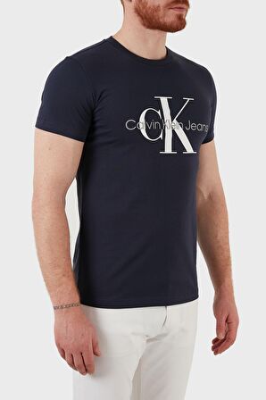 Calvin Klein Jeans Mavi Erkek Bisiklet Yaka Düz T-Shirt J30J320935-CHW CORE MONOGRAM