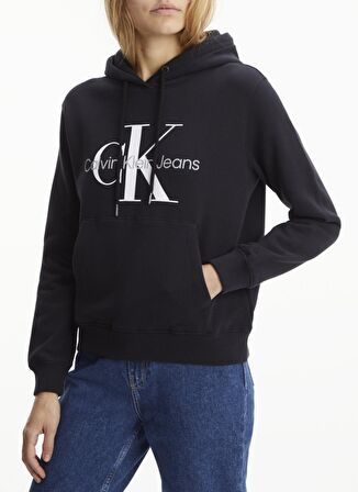Calvin Klein Jeans Kapüşonlu   Rahat  Siyah Kadın Sweatshirt J20J219141BEH