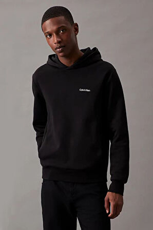 Erkek MICRO Logo Pamuklu Kapüşonlu Sweatshirt - Siyah | 2XL