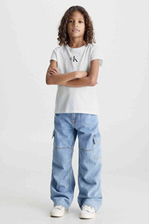 Kız Çocuk Micro Monogram Top T-Shirt - Beyaz | 6 Yaş