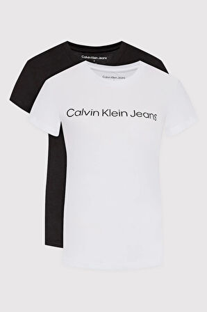Kadın Ck Institutional Logo 2-Pack T-Shirt - Siyah - Beyaz | XS