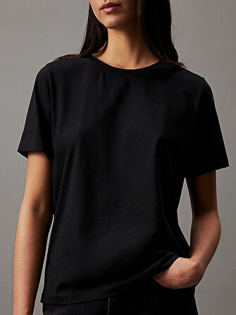 Kadın Ck Smooth Pamuklu T-Shirt - Siyah | XS