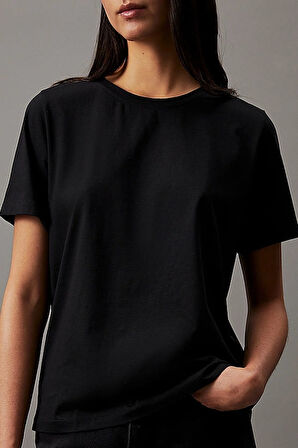 Kadın Ck Smooth Pamuklu T-Shirt - Siyah | XS